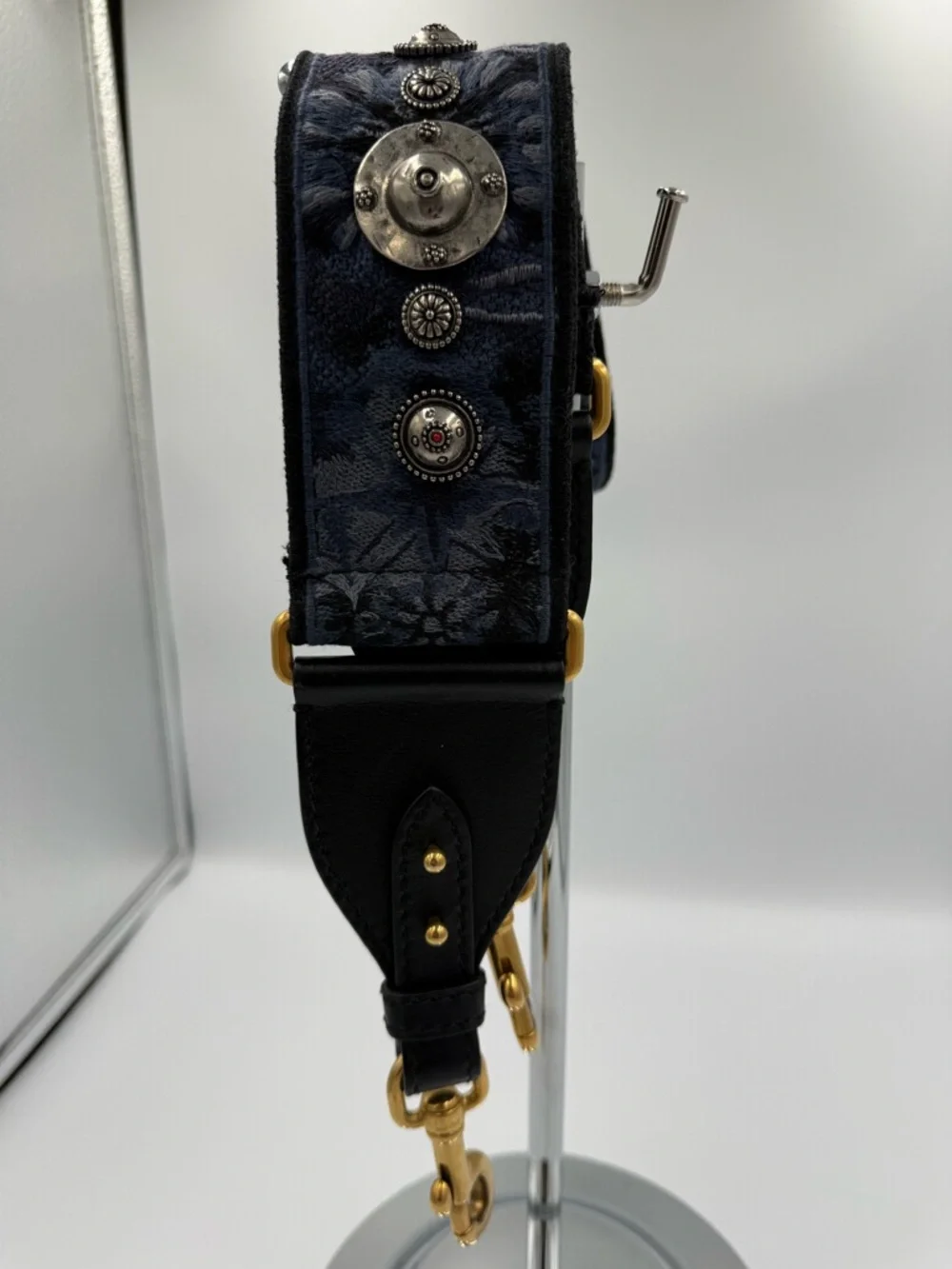 Dior Navy Denim Tie Dyed Saddle Mini Bag with Gold D Charm and Strap - Picture 13 of 16